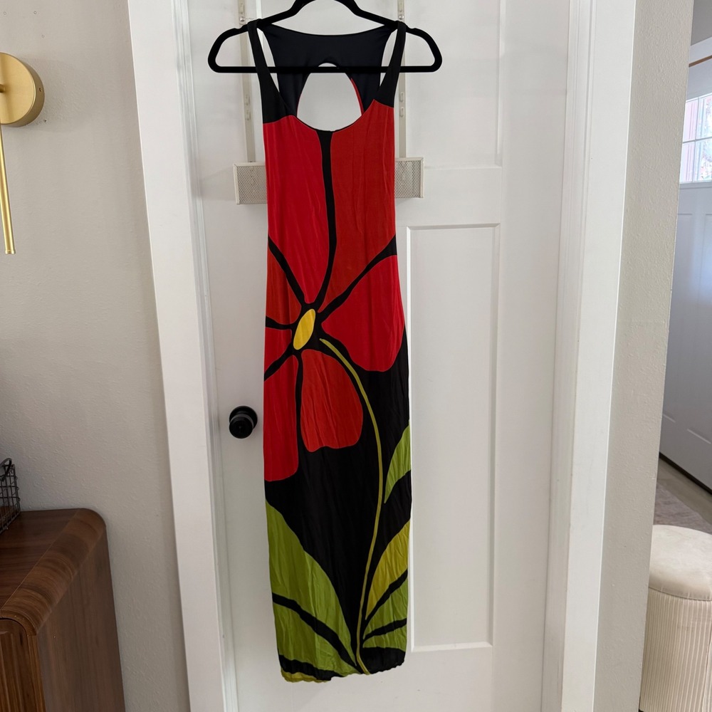 Cala de la Cruz Solange Dress Red Floral Black Maxi S Boho Art Deco Maxmalist